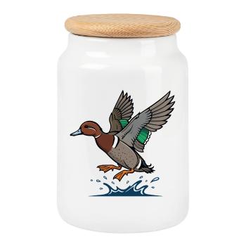 Canard Colvert En Vol Nature Sauvage Étang - Boîte à biscuits avec couvercle en bois - blanc - Devant
