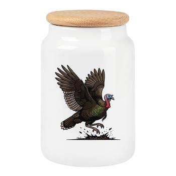 Dindon Sauvage en Vol Nature Sauvage Forêt - Boîte à biscuits avec couvercle en bois - blanc - Devant