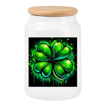 Four-leaf clover - Cookie Jar with Wooden Lid - white - Front