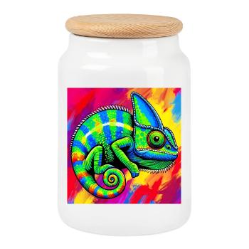 caméléon - Boîte à biscuits avec couvercle en bois - blanc - Devant