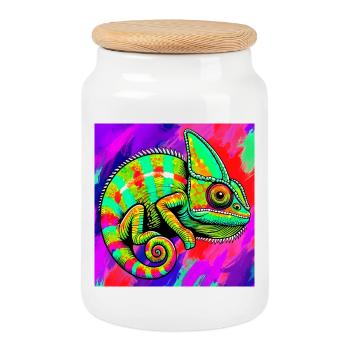 caméléon - Boîte à biscuits avec couvercle en bois - blanc - Devant