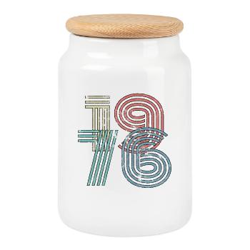 1976 50th Birthday - Cookie Jar with Wooden Lid - white - Front