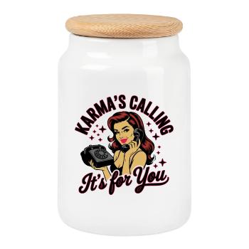 It’s For You – Retro Pinup Telefon Design - Keksdose mit Holzdeckel - Weiß - Vorne
