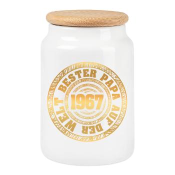 Gold Stamp 1967 Vintage - Cookie Jar with Wooden Lid - white - Front