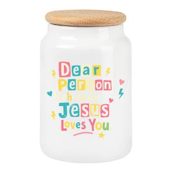 Jesus loves you positive message - Cookie Jar with Wooden Lid - white - Front
