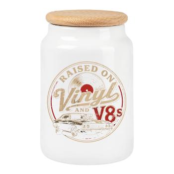 Passion for vinyl and V8 cars - Cookie Jar with Wooden Lid - white - Front