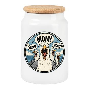 Maman ! Le Cri des Mouettes : Humour Parent - Boîte à biscuits avec couvercle en bois - blanc - Devant