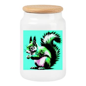 écureuil - Boîte à biscuits avec couvercle en bois - blanc - Devant