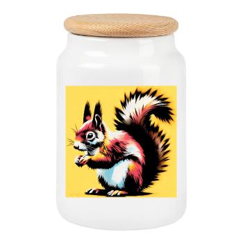 écureuil - Boîte à biscuits avec couvercle en bois - blanc - Devant