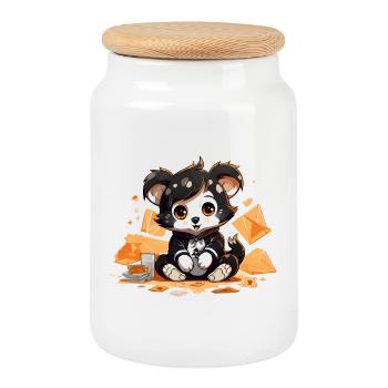 Panda câlin avec une aubaine inattendue - Boîte à biscuits avec couvercle en bois - blanc - Devant