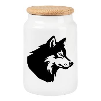 Wolf - Keksdose mit Holzdeckel - Weiß - Vorne