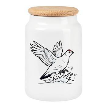 Alpine Ptarmigan in Flight Wilderness Winter - Cookie Jar with Wooden Lid - white - Front