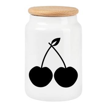 Cherries - Cookie Jar with Wooden Lid - white - Front