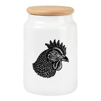 Chicken head - Cookie Jar with Wooden Lid - white - Front