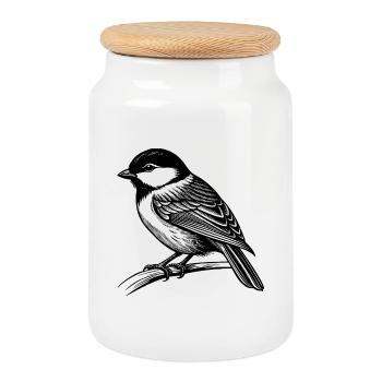 Chickadee Bird - Cookie Jar with Wooden Lid - white - Front