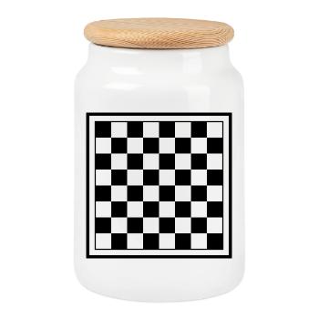 Chess Board - Cookie Jar with Wooden Lid - white - Front