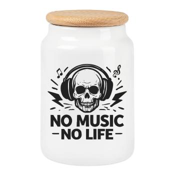 Pas de musique Pas de vie Casque de crâne Musique - Boîte à biscuits avec couvercle en bois - blanc - Devant