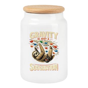 Sloth Bouldering: Gravity Is Just A Suggestion - Cookie Jar with Wooden Lid - white - Front
