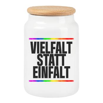 Vielfalt statt Einfalt – Regenbogen / Gay, CSD - Keksdose mit Holzdeckel - Weiß - Vorne