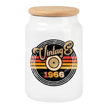 Vintage 1966 - Keksdose mit Holzdeckel - Weiß - Vorne