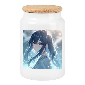 Portrait d’anime Blue Night Light - Boîte à biscuits avec couvercle en bois - blanc - Devant