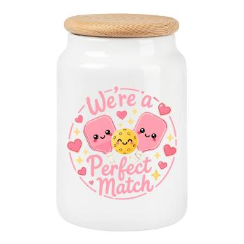 Pickleball Love: Das perfekte Kawaii-Duo - Keksdose mit Holzdeckel - Weiß - Vorne