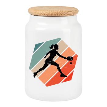 Pickleball players Motif around Pickleball Athlete - Cookie Jar with Wooden Lid - white - Front