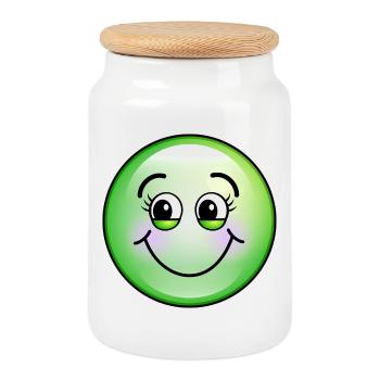 Cute Green Bubble - Cookie Jar with Wooden Lid - white - Front