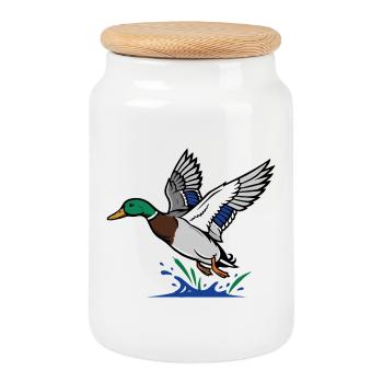 Canard Colvert en Vol Nature Sauvage Étang - Boîte à biscuits avec couvercle en bois - blanc - Devant