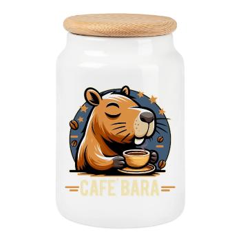 Café Bara Funny Capybara Cartoon - Cookie Jar with Wooden Lid - white - Front
