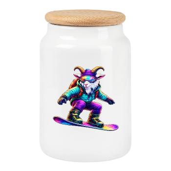 Budeur de snowboard néon Animal de sports d’hiver - Boîte à biscuits avec couvercle en bois - blanc - Devant