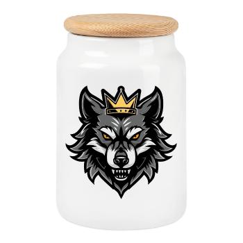 Couronne de Tête de Loup - Boîte à biscuits avec couvercle en bois - blanc - Devant