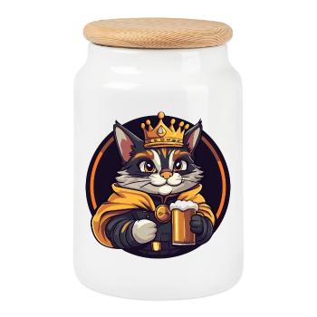 Cat Beer Funny - Cookie Jar with Wooden Lid - white - Front