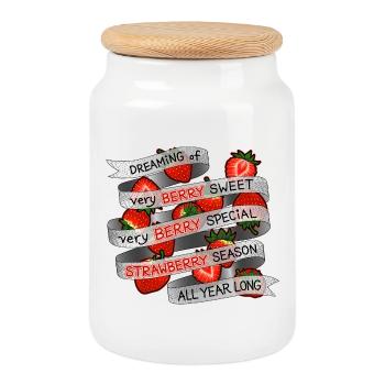 Dreaming of Strawberry_all year long - Cookie Jar with Wooden Lid - white - Front