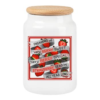 Dreaming of Strawberry all year long_in Frame - Cookie Jar with Wooden Lid - white - Front