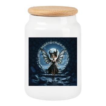 Night Demon Fairy - Cookie Jar with Wooden Lid - white - Front