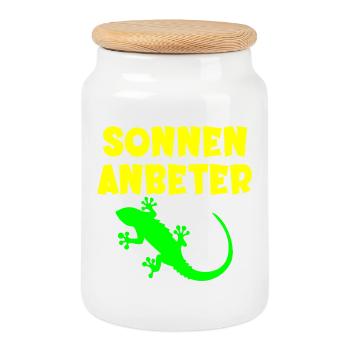 Sonnenanbeter Eidechse - Sommer Sonne - Keksdose mit Holzdeckel - Weiß - Vorne