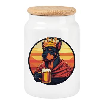 Doberman Dog Beer Drôle - Boîte à biscuits avec couvercle en bois - blanc - Devant