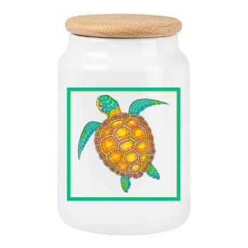 Sea Turtle Hand Drawn - Cookie Jar with Wooden Lid - white - Front