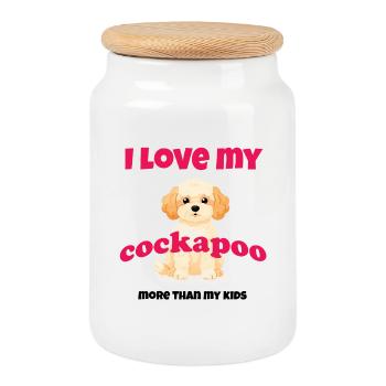 I Love My Cockapoo – Cute Dog Doodle Gift - Cookie Jar with Wooden Lid - white - Front