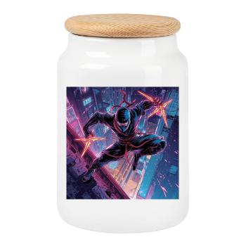 Ninja néon dans Urban Jump - Boîte à biscuits avec couvercle en bois - blanc - Devant