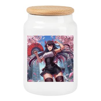 Fille Démon dans le Vent en Fleurs - Boîte à biscuits avec couvercle en bois - blanc - Devant