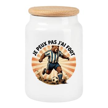 Je peux pas j'ai foot - Boîte à biscuits avec couvercle en bois - blanc - Devant