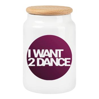 I Want 2 Dance – Kreisdesign - Keksdose mit Holzdeckel - Weiß - Vorne