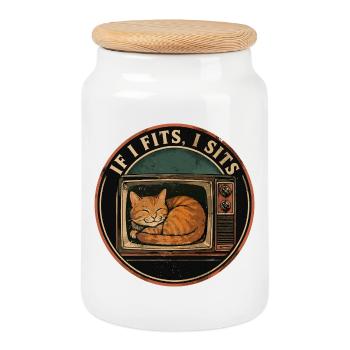 Chat Mignon Rétro TV If I Fits I Sits - Cookie Jar with Wooden Lid - white - Front