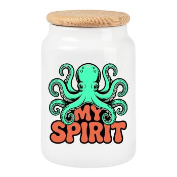 Octopus Spirit - Cookie Jar with Wooden Lid - white - Front