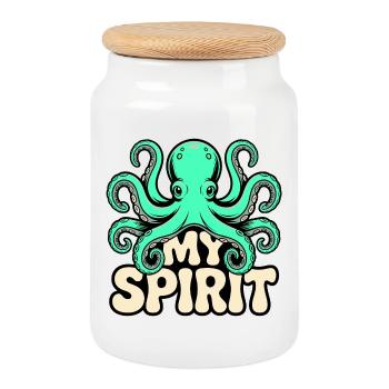Octopus Spirit - Cookie Jar with Wooden Lid - white - Front