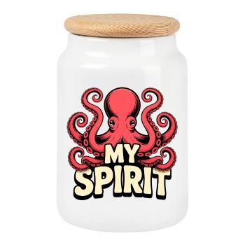Octopus Spirit - Cookie Jar with Wooden Lid - white - Front