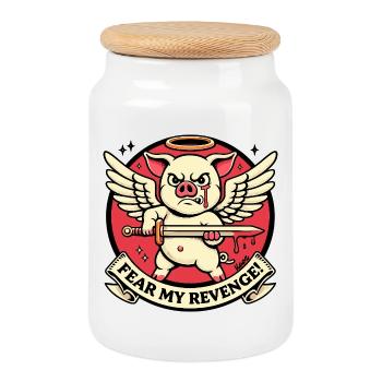 Cochon Ailé de la Vengeance - Boîte à biscuits avec couvercle en bois - blanc - Devant