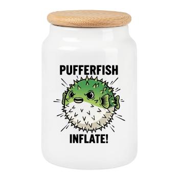 Globe Fish Danger Inflate Black Pufferfish - Cookie Jar with Wooden Lid - white - Front